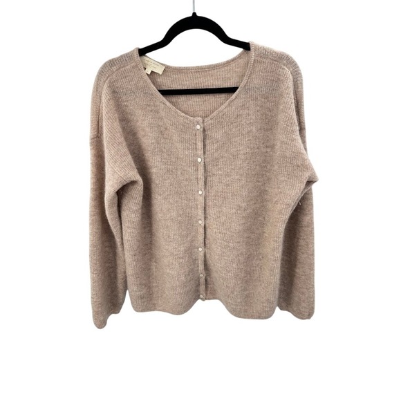 SEZANE La Maille Gaspard Cardigan Sweater Beige Button Front Mohair Alpaca L - Picture 3 of 8